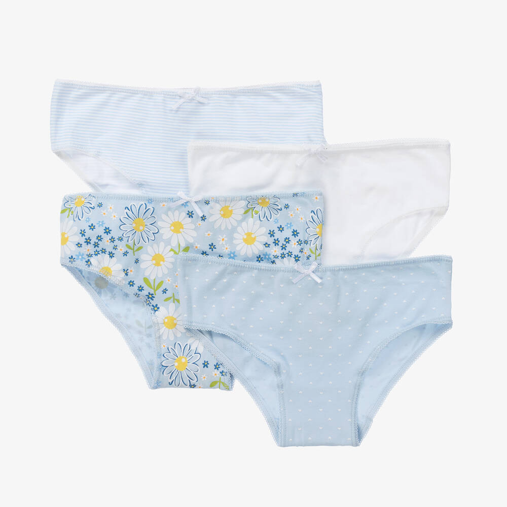Mayoral-Girls Blue Cotton Knickers (4 Pack) | Childrensalon Outlet