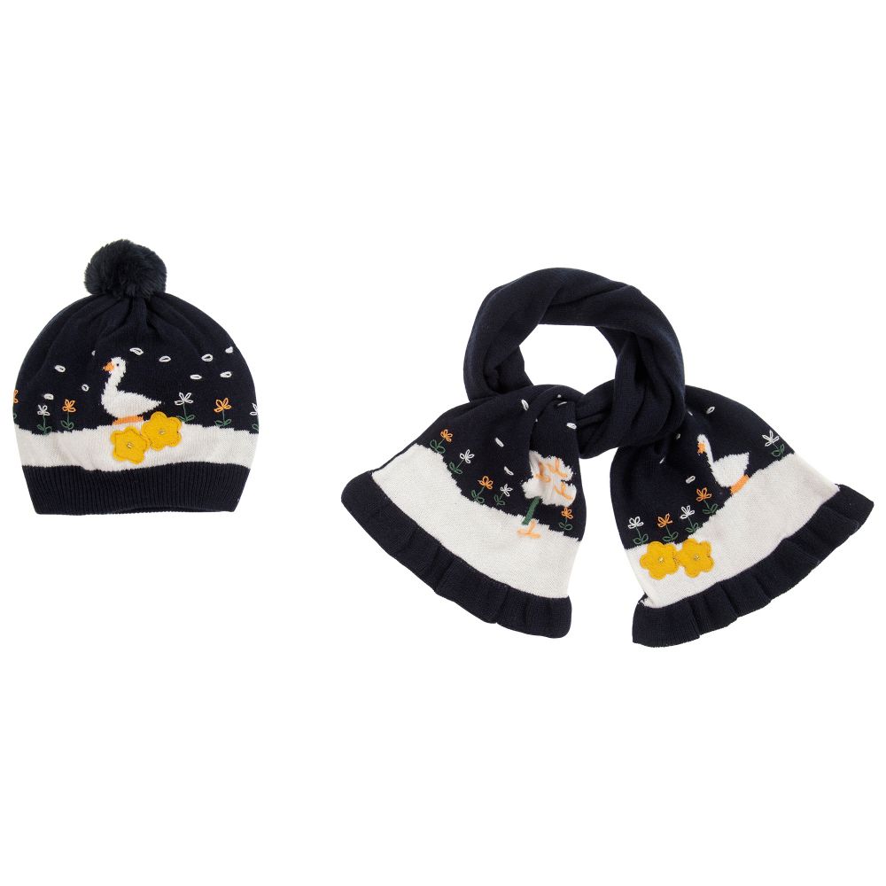 Mayoral - Girls Blue Cotton Knit Hat Set | Childrensalon