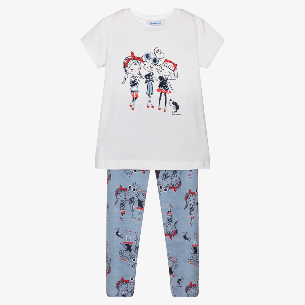 Mayoral - Girls Blue Cotton Leggings Set | Childrensalon