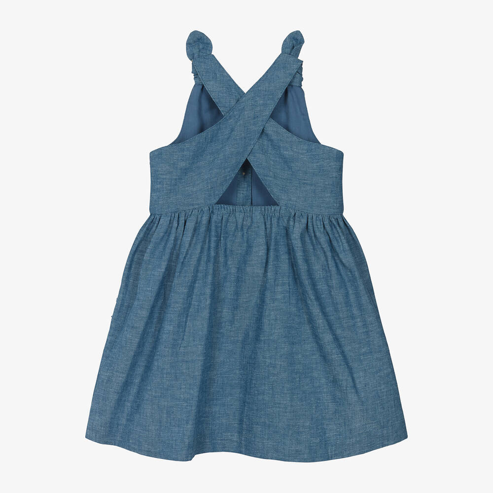 Mayoral-Girls Blue Cotton & Linen Dress | Childrensalon Outlet