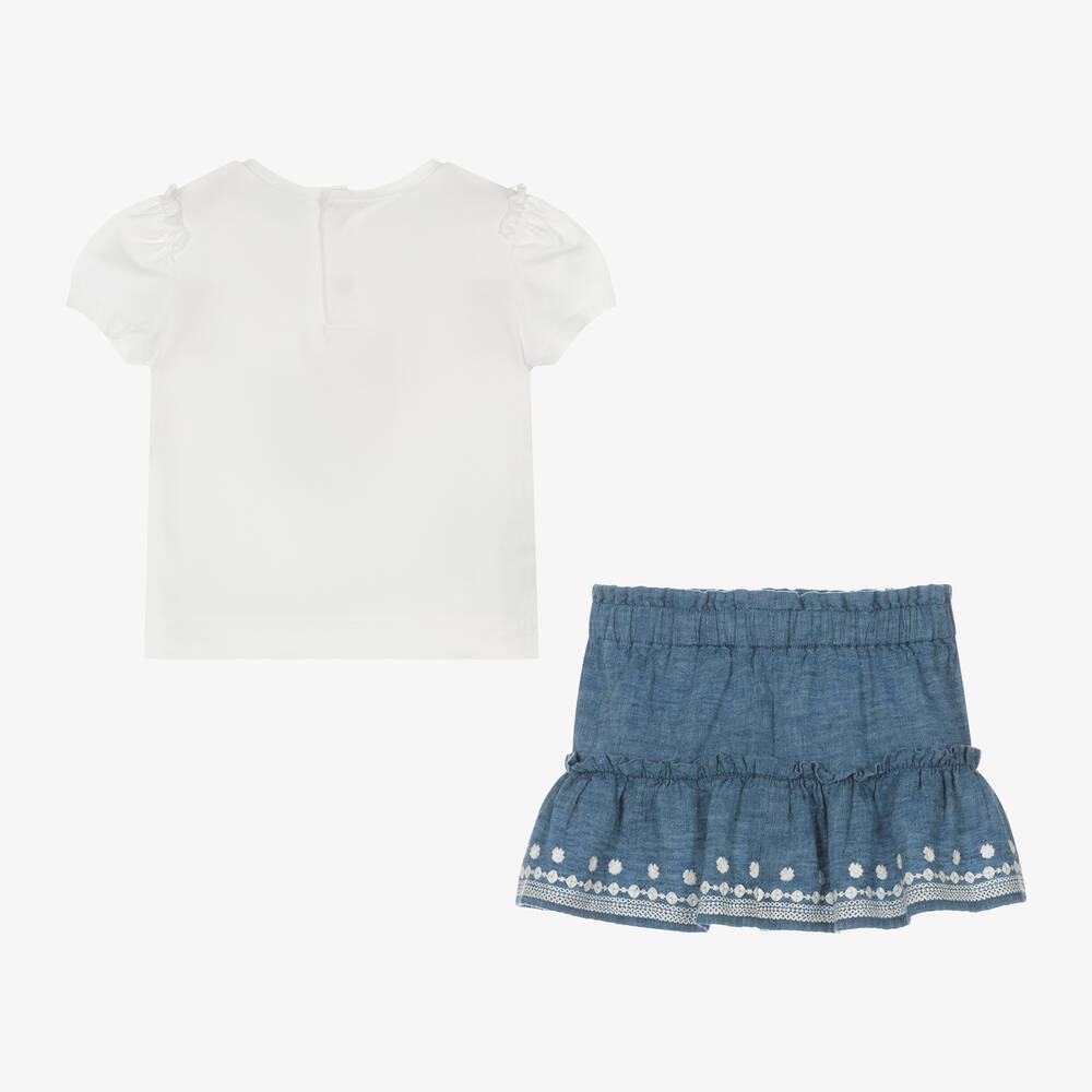 Mayoral-Girls Blue Cotton & Linen Skirt Set | Childrensalon Outlet