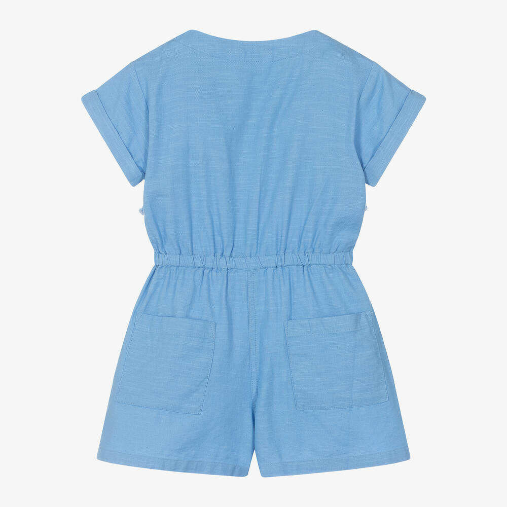 Mayoral-Girls Blue Cotton Playsuit | Childrensalon Outlet