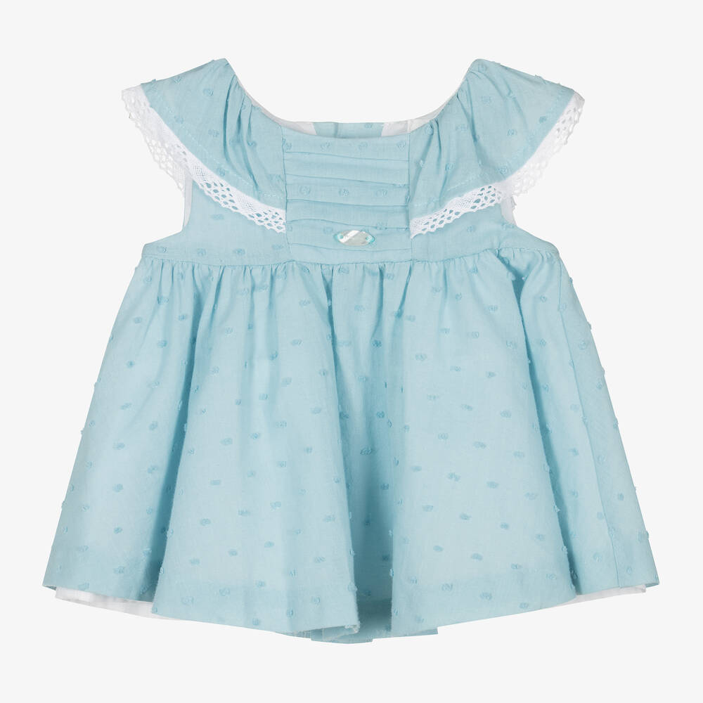 Mayoral-Голубое платье из хлопка плюмети для девочек | Childrensalon Outlet