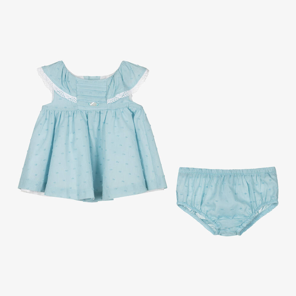 Mayoral-Girls Blue Cotton Plumeti Dress | Childrensalon Outlet