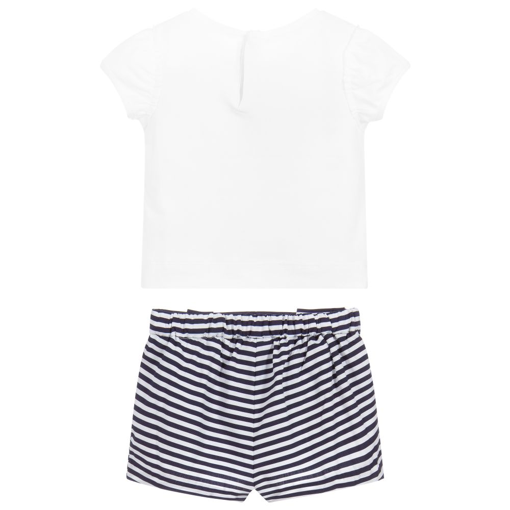 Mayoral-شورت وتوب أطفال بناتي قطن لون أبيض وكحلي | Childrensalon Outlet