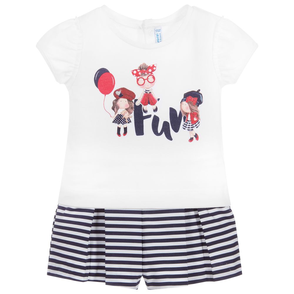 Mayoral - Girls Blue Cotton Shorts Set | Childrensalon