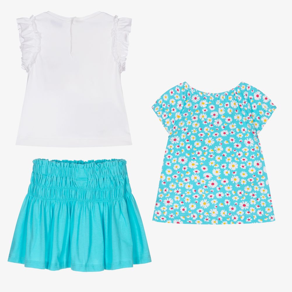 مايورال-طقم تنورة أطفال بناتي قطن جيرسي لون أزرق وأبيض | Childrensalon Outlet