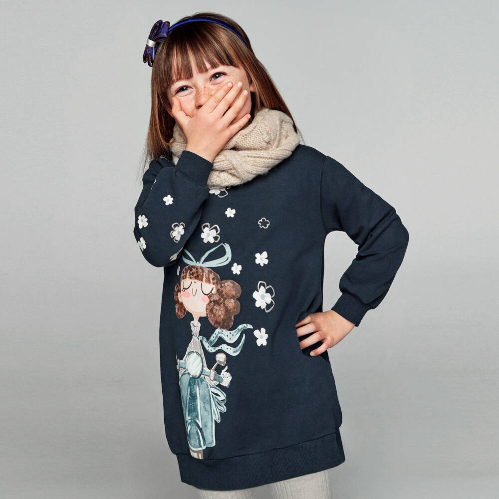 Mayoral-Girls Blue Cotton Sweatshirt Dress | Childrensalon Outlet