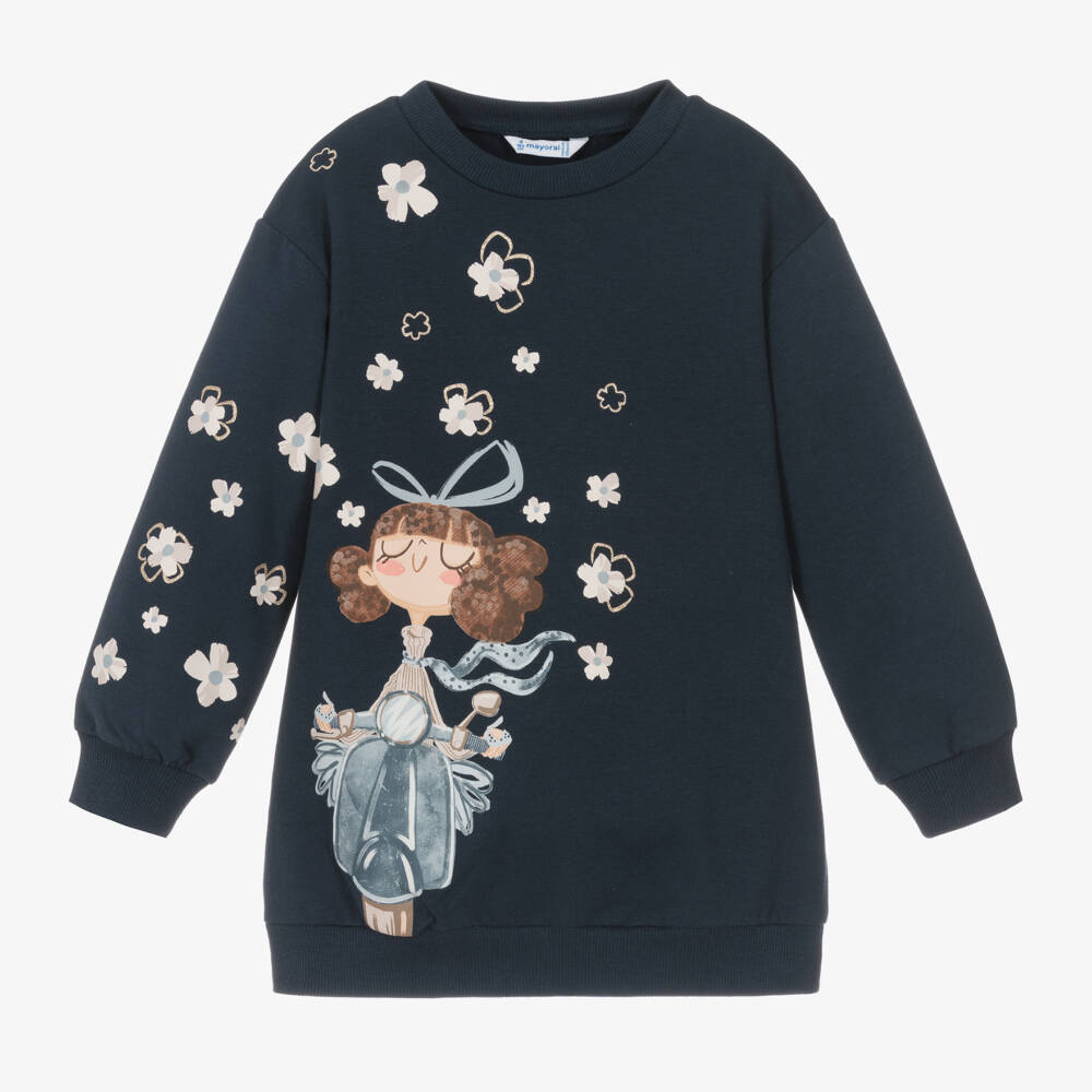 Mayoral-Girls Blue Cotton Sweatshirt Dress | Childrensalon Outlet
