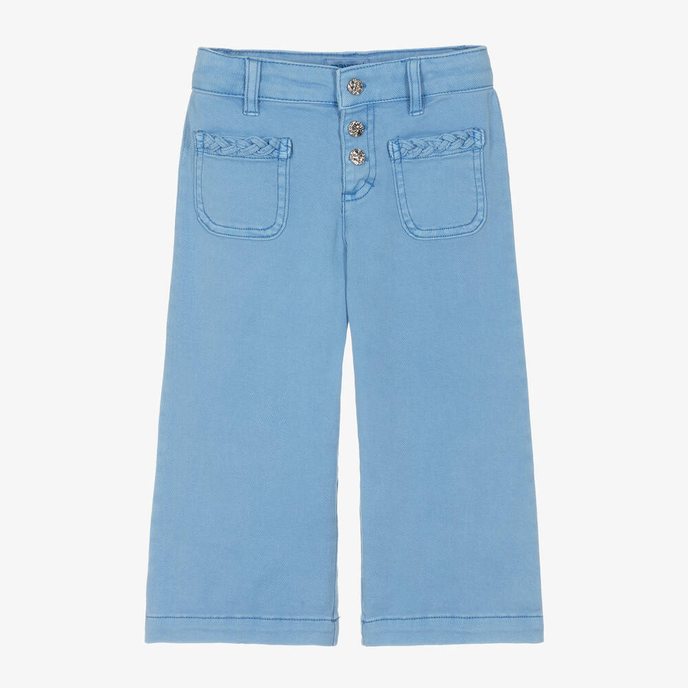 Mayoral-Girls Blue Cotton Wide-Leg Trousers | Childrensalon Outlet