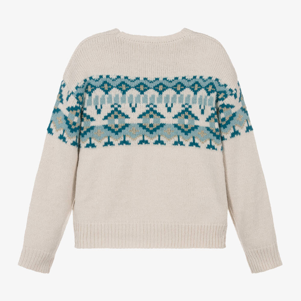 Mayoral-Girls Blue & Cream Fair Isle Sweater | Childrensalon Outlet