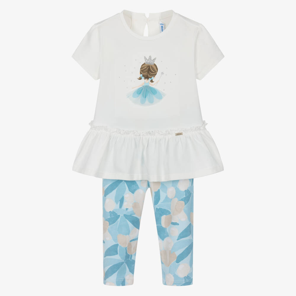 Mayoral-Girls Blue & Cream Legging Ensemble | Childrensalon Outlet