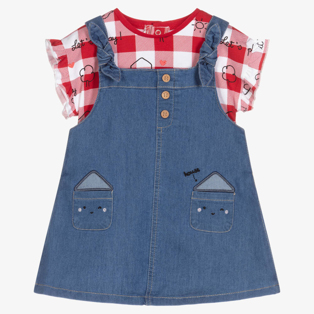 Mayoral Newborn-طقم بناتي أزرق من الدنيم والمربعات | Childrensalon Outlet