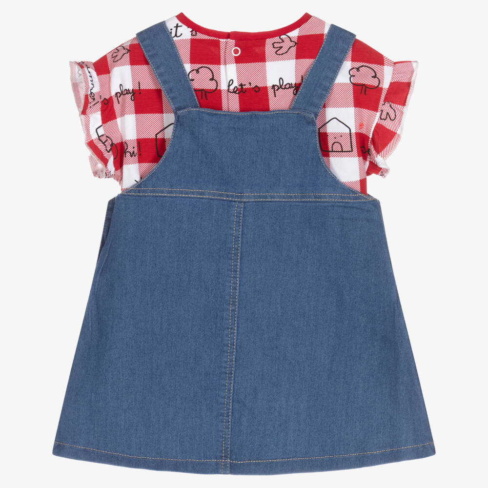 Mayoral Newborn-Girls Blue Denim & Check Ensemble | Childrensalon Outlet
