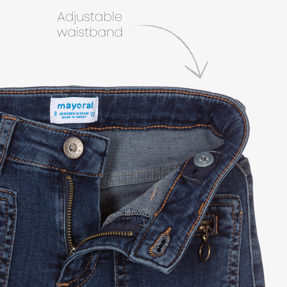 Mayoral-Girls Blue Denim Cropped Jeans | Childrensalon Outlet