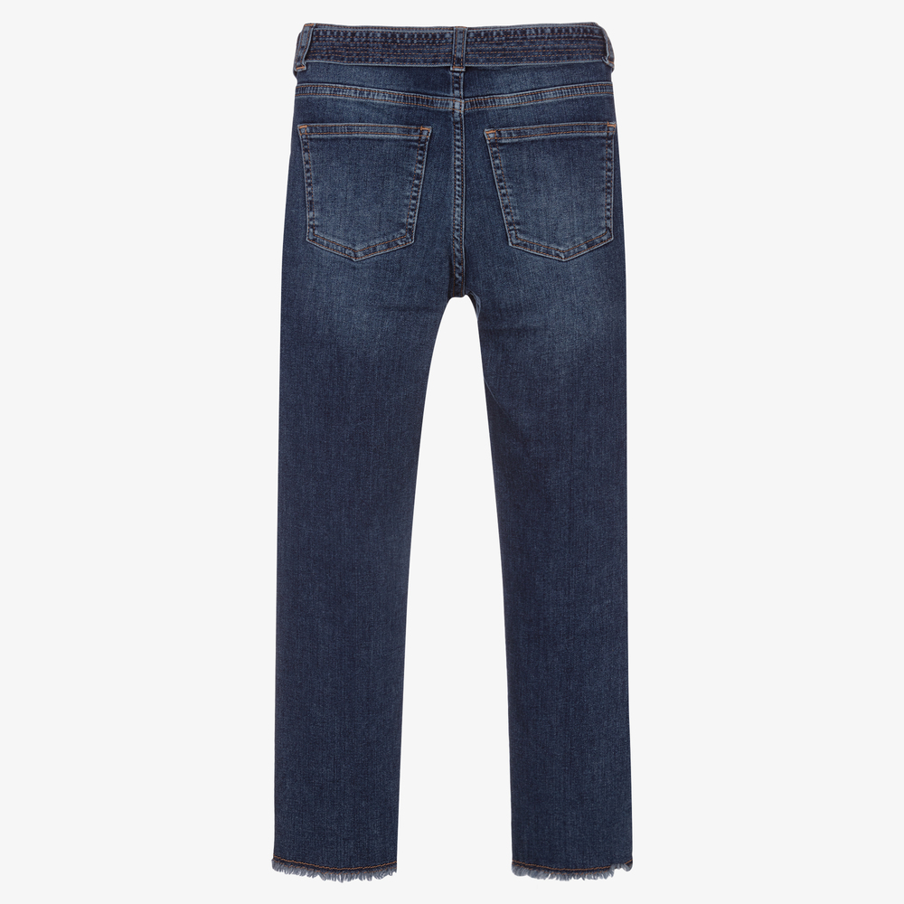 Mayoral-Girls Blue Denim Cropped Jeans | Childrensalon Outlet