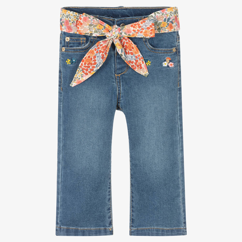 Mayoral - Blaue Jeans mit Blumenmuster (M) | Childrensalon