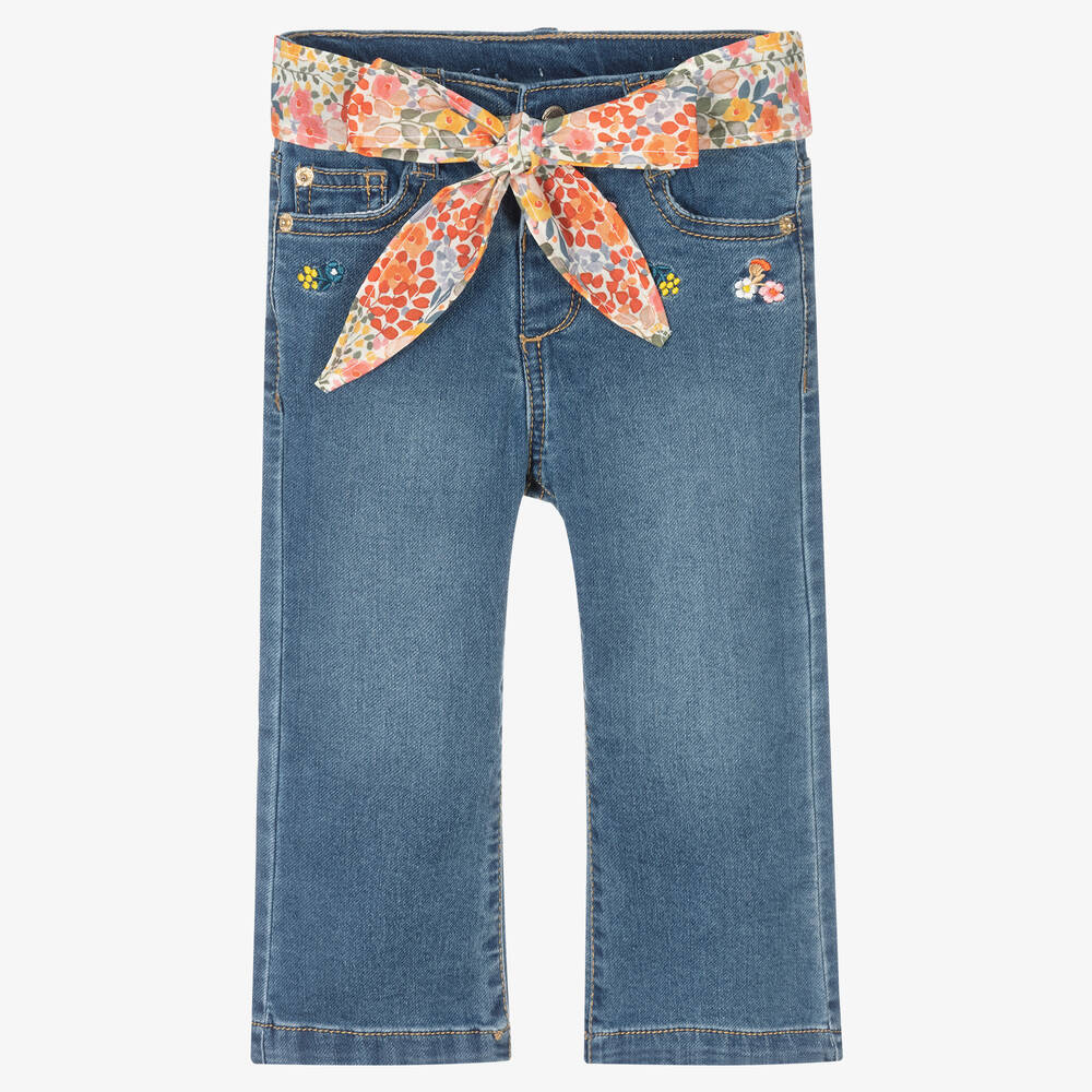 Mayoral - Girls Blue Denim Floral Jeans | Childrensalon