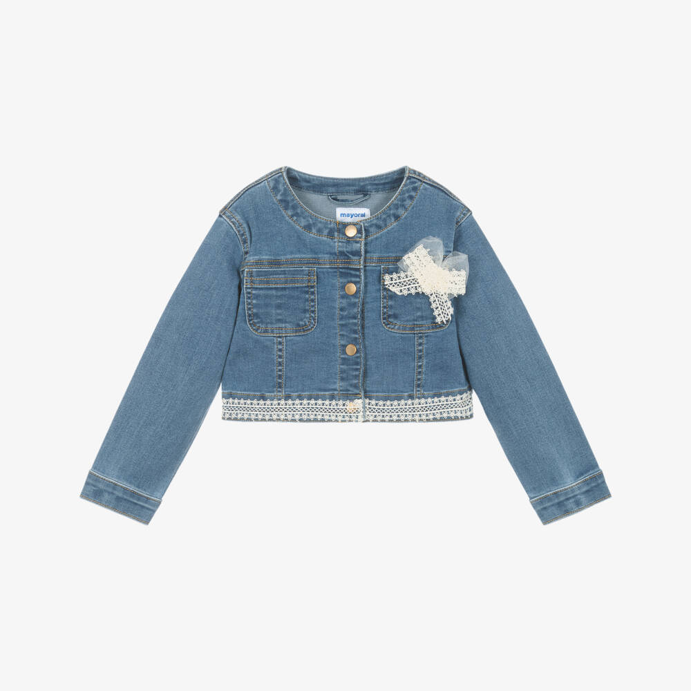 Mayoral-Джинсовая куртка с кружевной элегантностью для девочек | Childrensalon Outlet