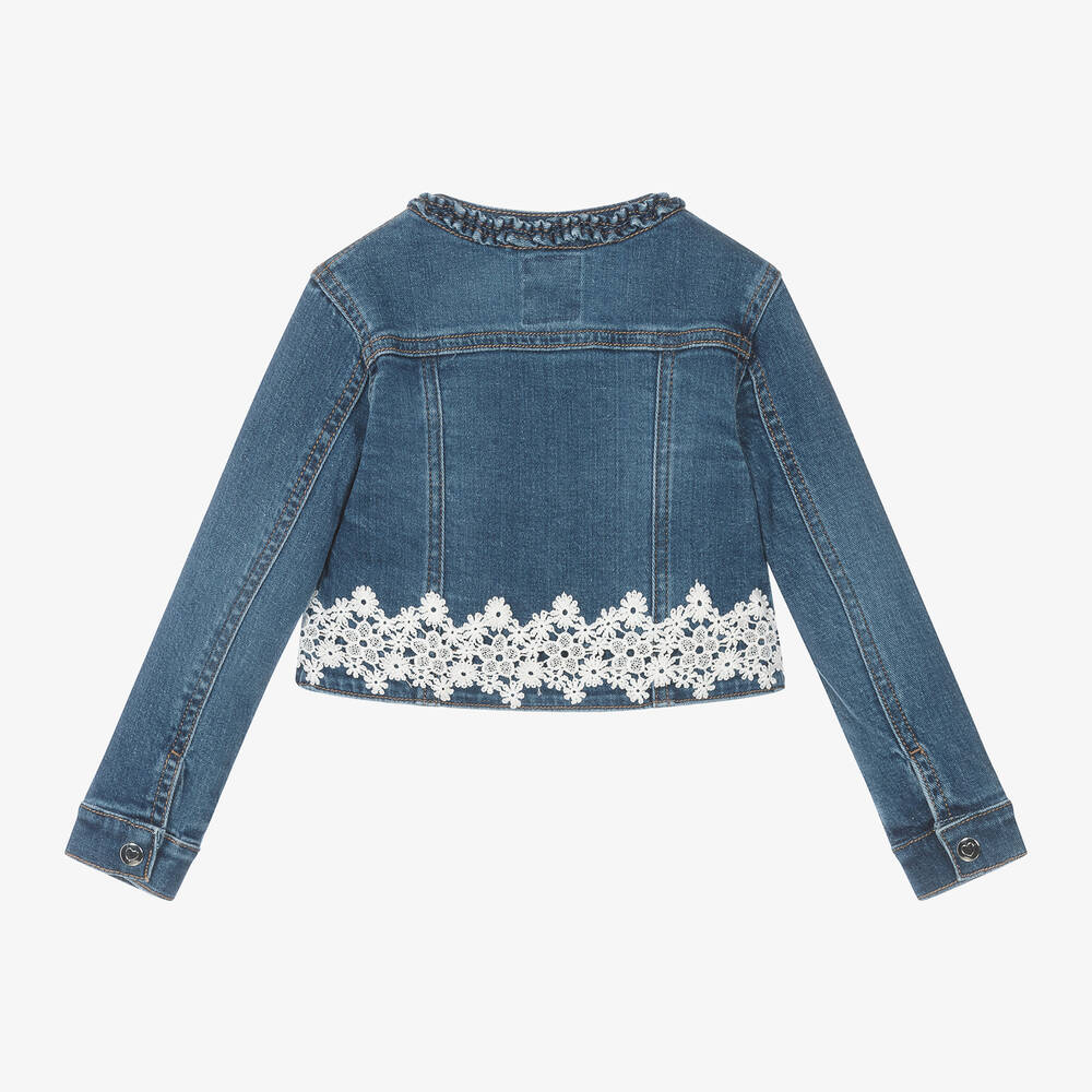 Mayoral-Girls Blue Denim & Lace Jacket | Childrensalon Outlet
