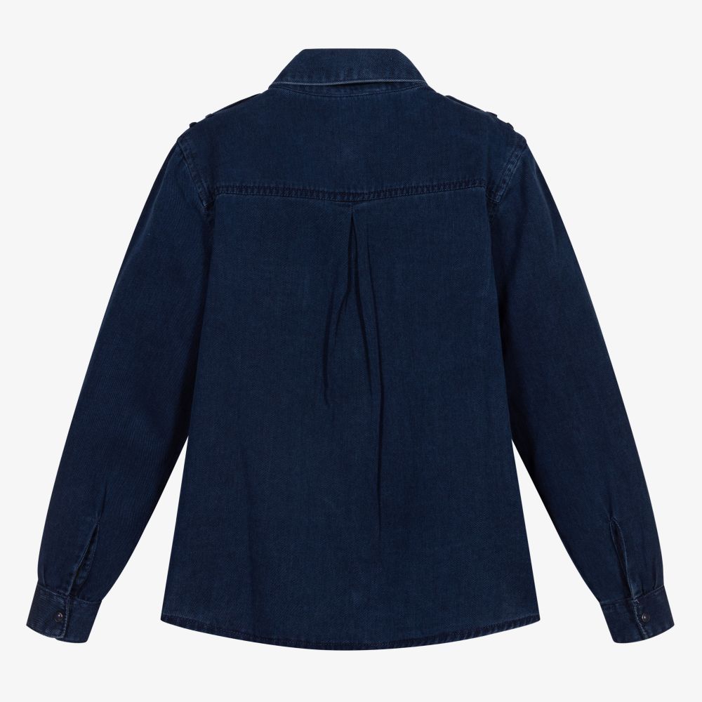 Mayoral-Синяя рубашка с эффектом деним для девочек | Childrensalon Outlet