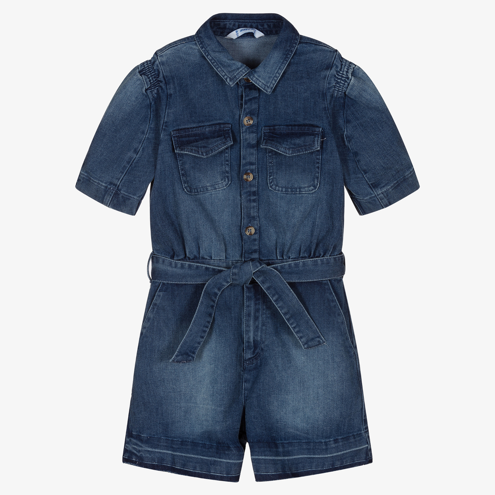 Mayoral - Blauer Jeans-Playsuit für Mädchen | Childrensalon