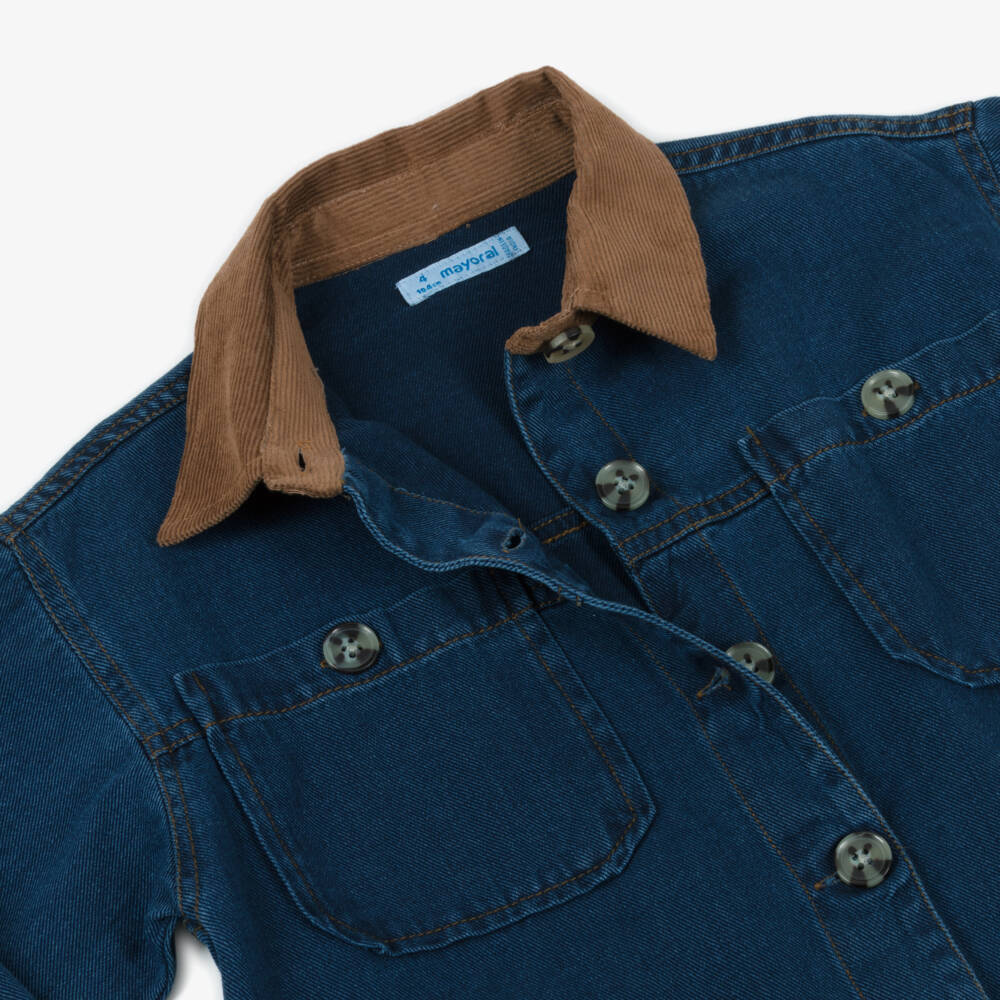 Mayoral-Джинсовая куртка-рубашка с вельветовым воротником для девочек | Childrensalon Outlet
