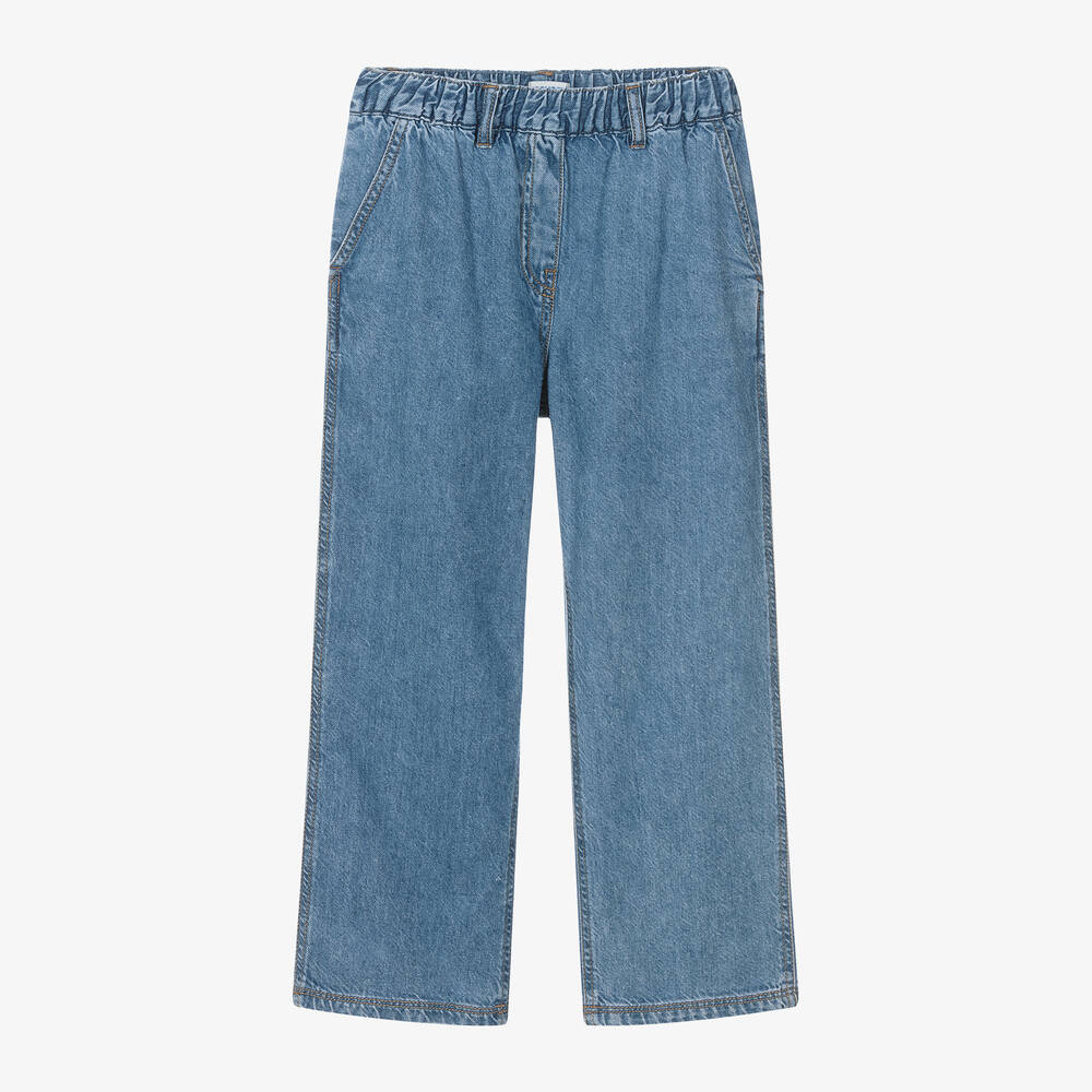 Mayoral-Girls Blue Denim Wide Leg Jeans | Childrensalon Outlet