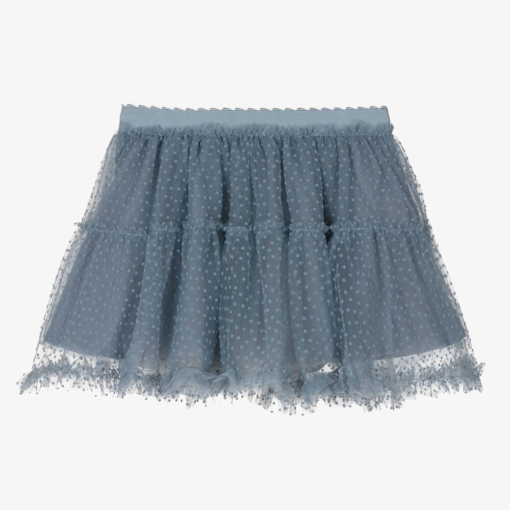Mayoral - Girls Blue Dotted Tulle Skirt | Childrensalon