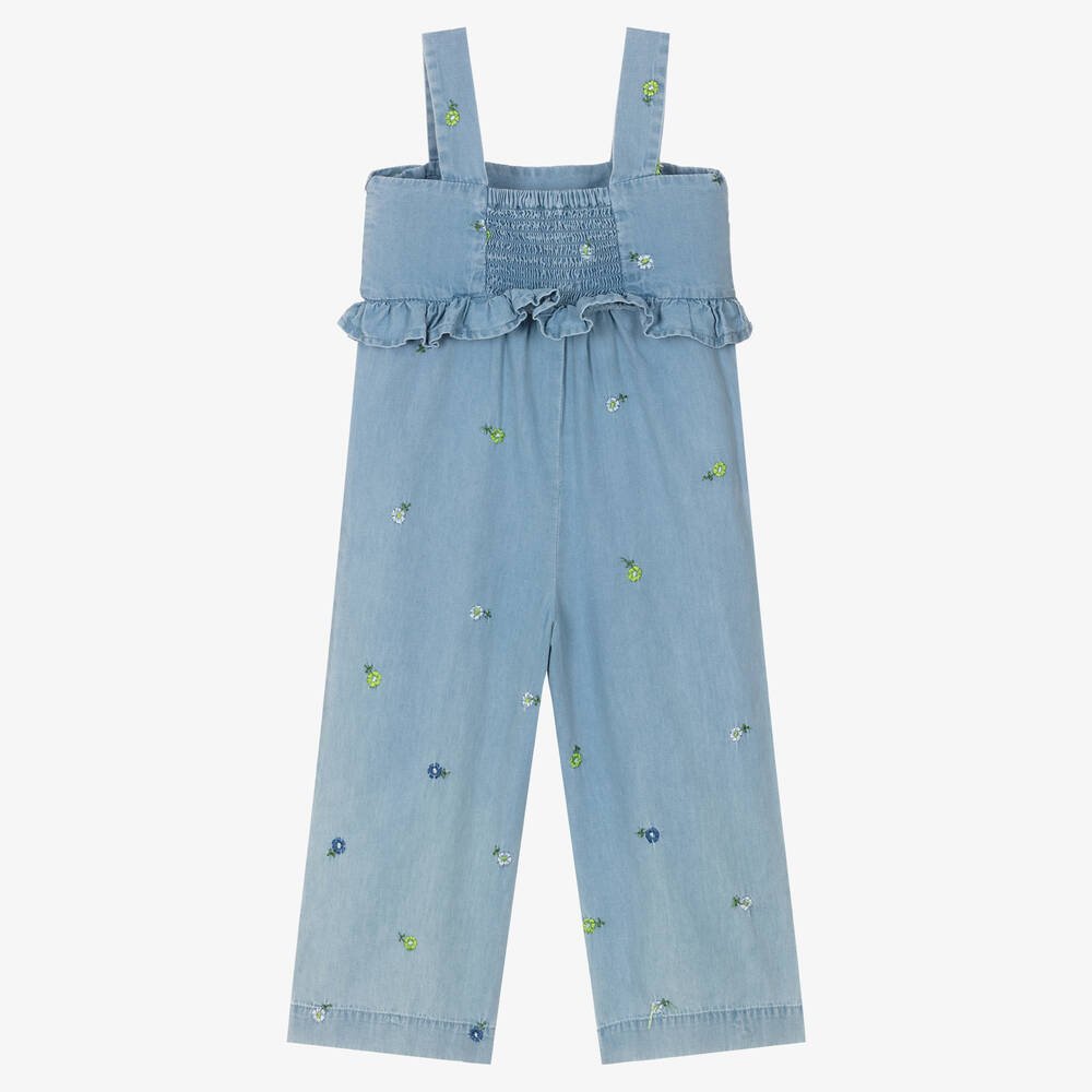 Mayoral-جمبسوت قطن شامبري مطرز لون أزرق للبنات | Childrensalon Outlet