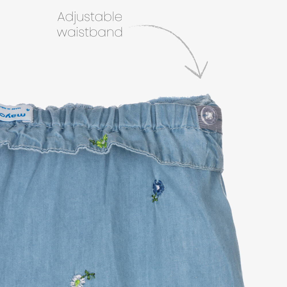 Mayoral-Girls Blue Embroidered Chambray Shorts | Childrensalon Outlet