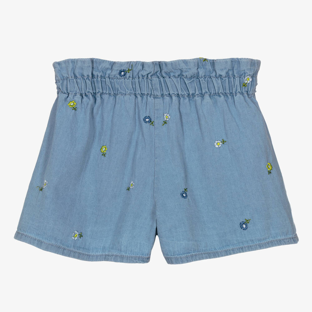 Mayoral-Girls Blue Embroidered Chambray Shorts | Childrensalon Outlet