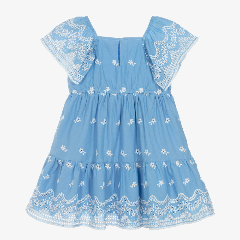 Mayoral-Girls Blue Embroidered Cotton Dress | Childrensalon Outlet