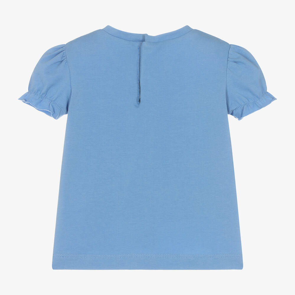 Mayoral-Girls Blue Embroidered Cotton T-Shirt | Childrensalon Outlet