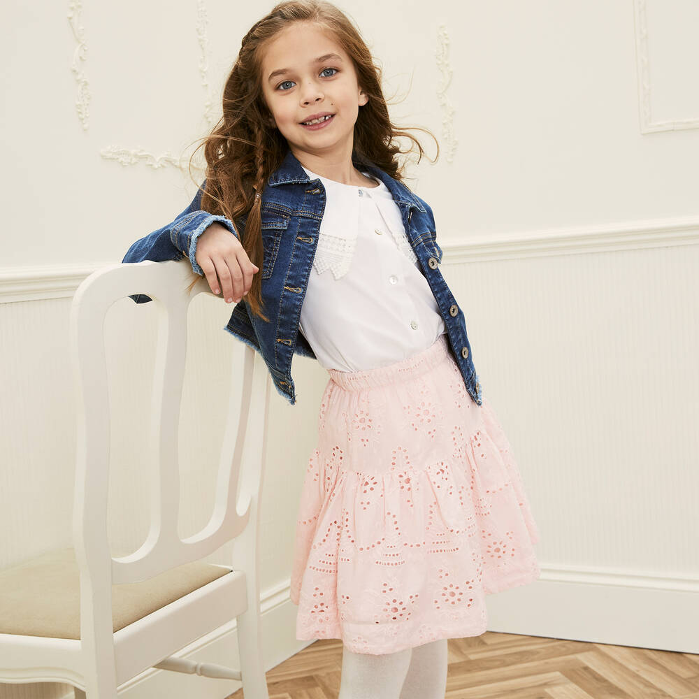 Mayoral Girls Blue Embroidered Denim Jacket Childrensalon Outlet