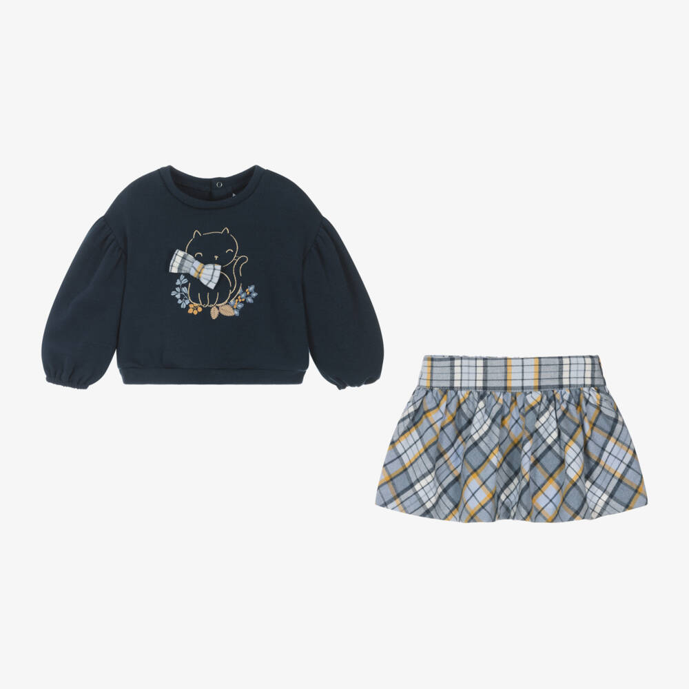 Mayoral-Girls Blue Embroidered Skirt Set | Childrensalon Outlet