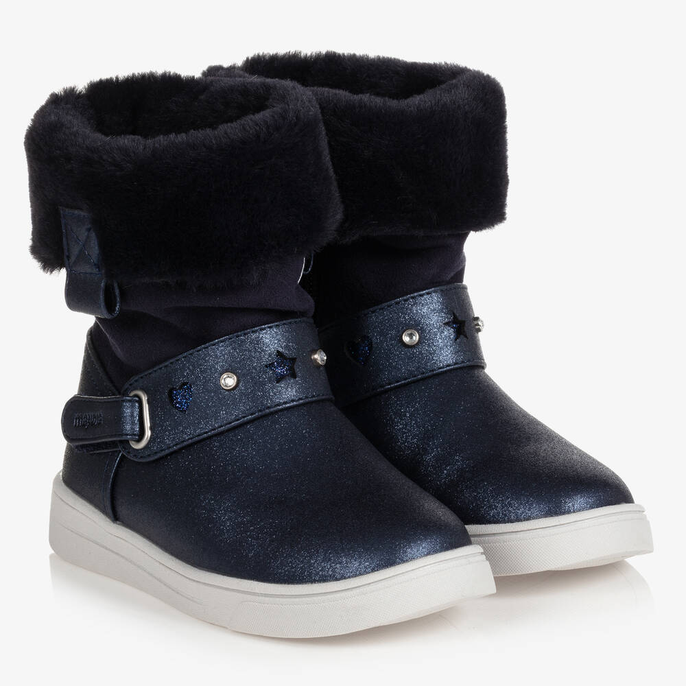 Mayoral - Boots bleues fausse fourrure fille | Childrensalon