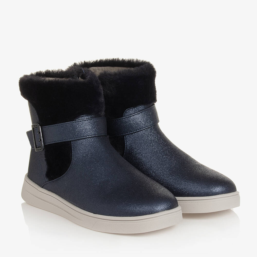 Mayoral - Girls Blue Faux Fur Boots | Childrensalon