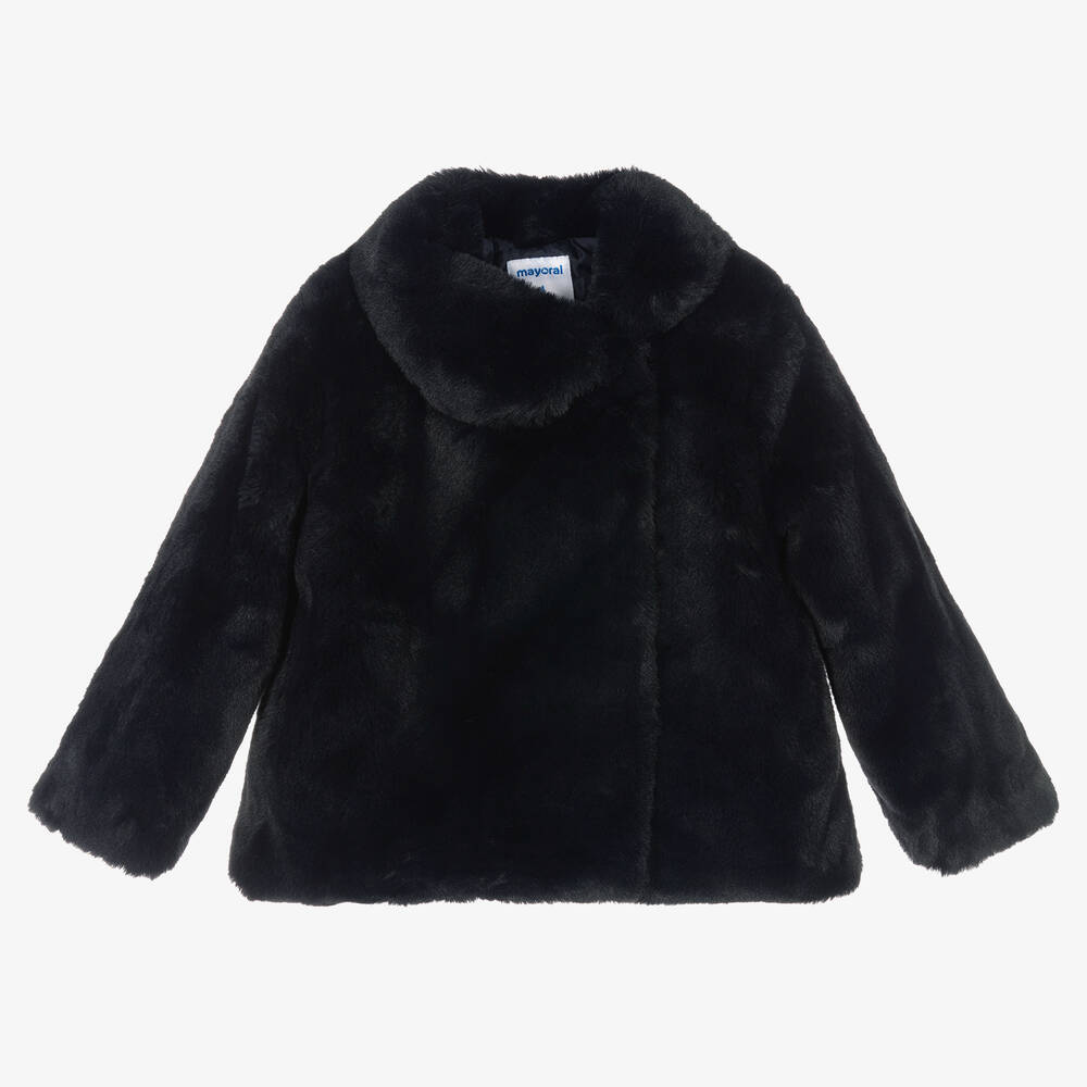 Mayoral - Girls Blue Faux Fur Jacket | Childrensalon