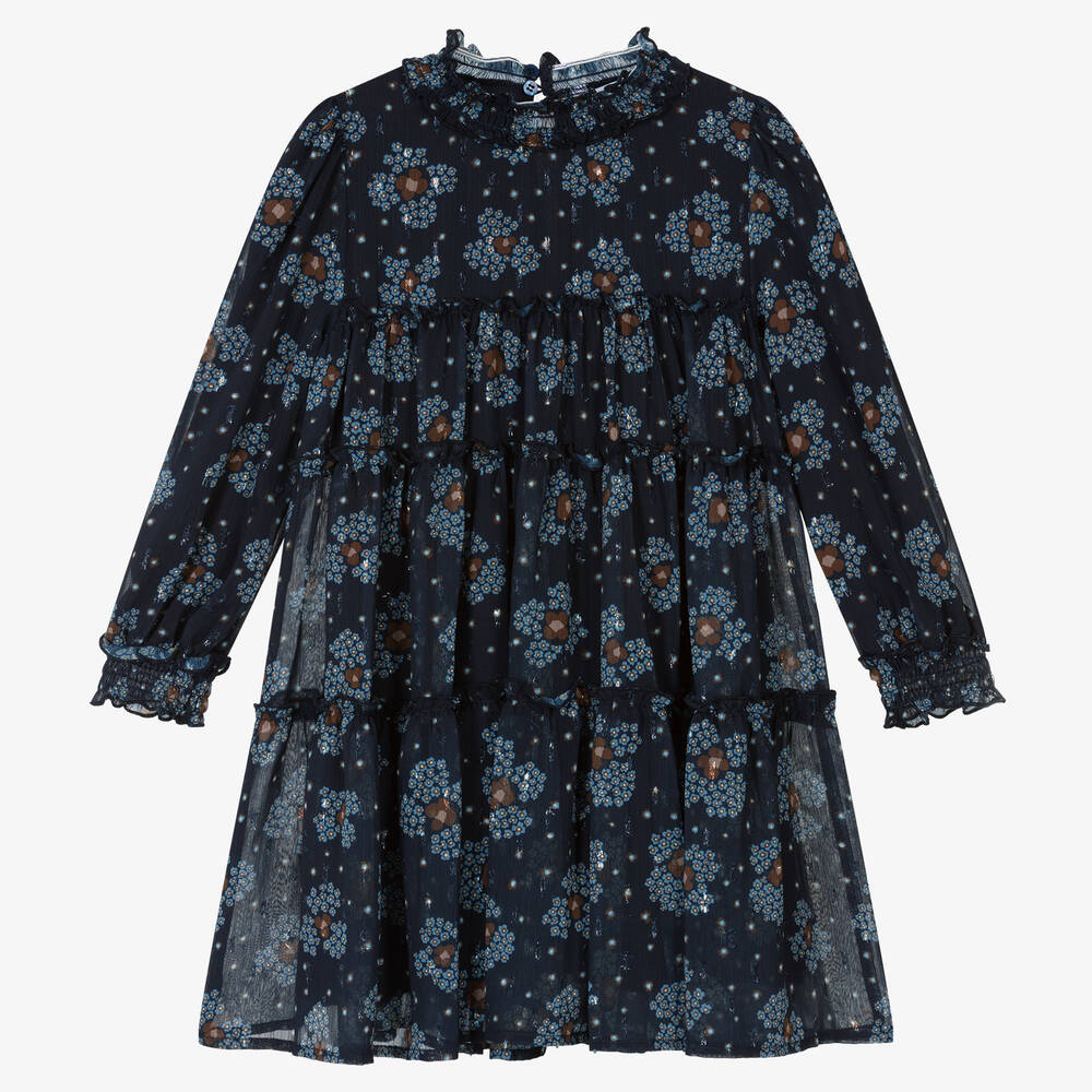 Mayoral - Girls Blue Floral Chiffon Dress | Childrensalon