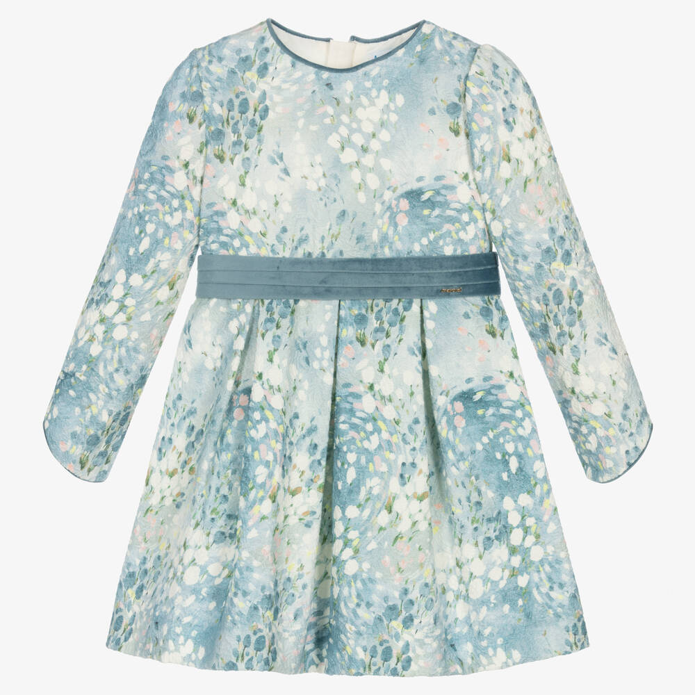 Mayoral - Robe bleue en coton à fleurs fille | Childrensalon