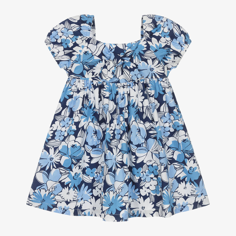 Mayoral-Girls Blue Floral Cotton Dress | Childrensalon Outlet