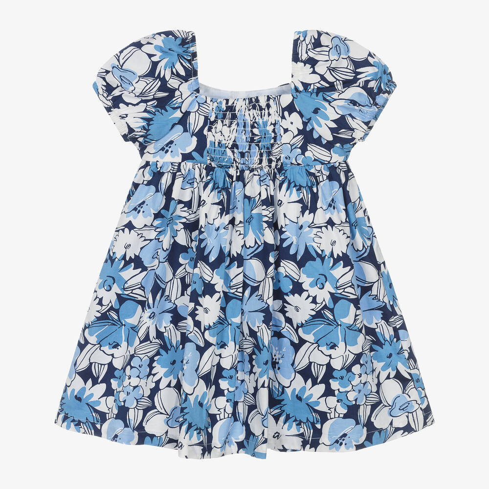 Mayoral-Girls Blue Floral Cotton Dress | Childrensalon Outlet