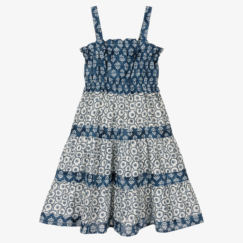 Mayoral - Girls Blue Floral Cotton Sundress | Childrensalon
