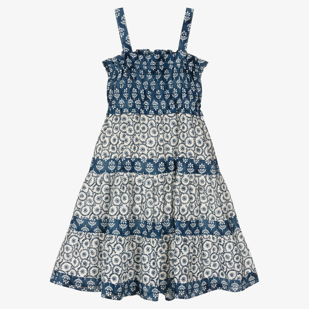 Mayoral-Girls Blue Floral Cotton Sundress | Childrensalon Outlet