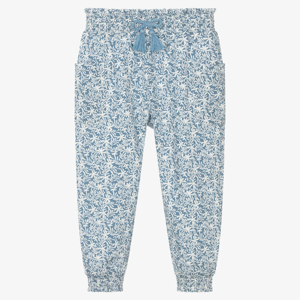 Mayoral-Girls Blue Floral Cotton Trousers | Childrensalon Outlet