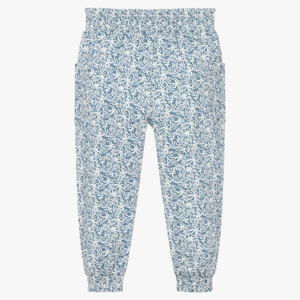 Mayoral-Голубые хлопковые брюки в цветочек | Childrensalon Outlet
