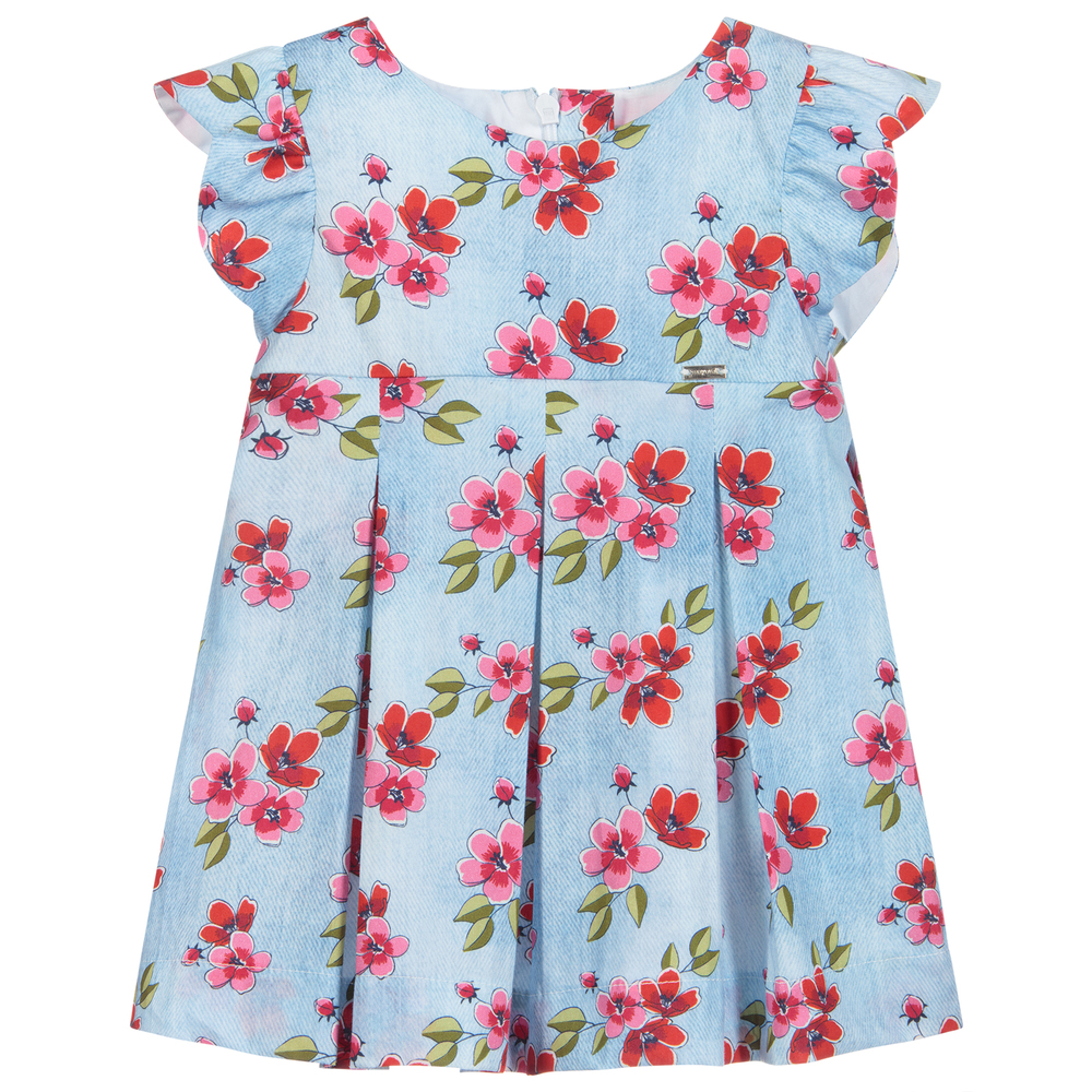 Mayoral - Blaues Kleid mit Blumenmuster für Mädchen | Childrensalon