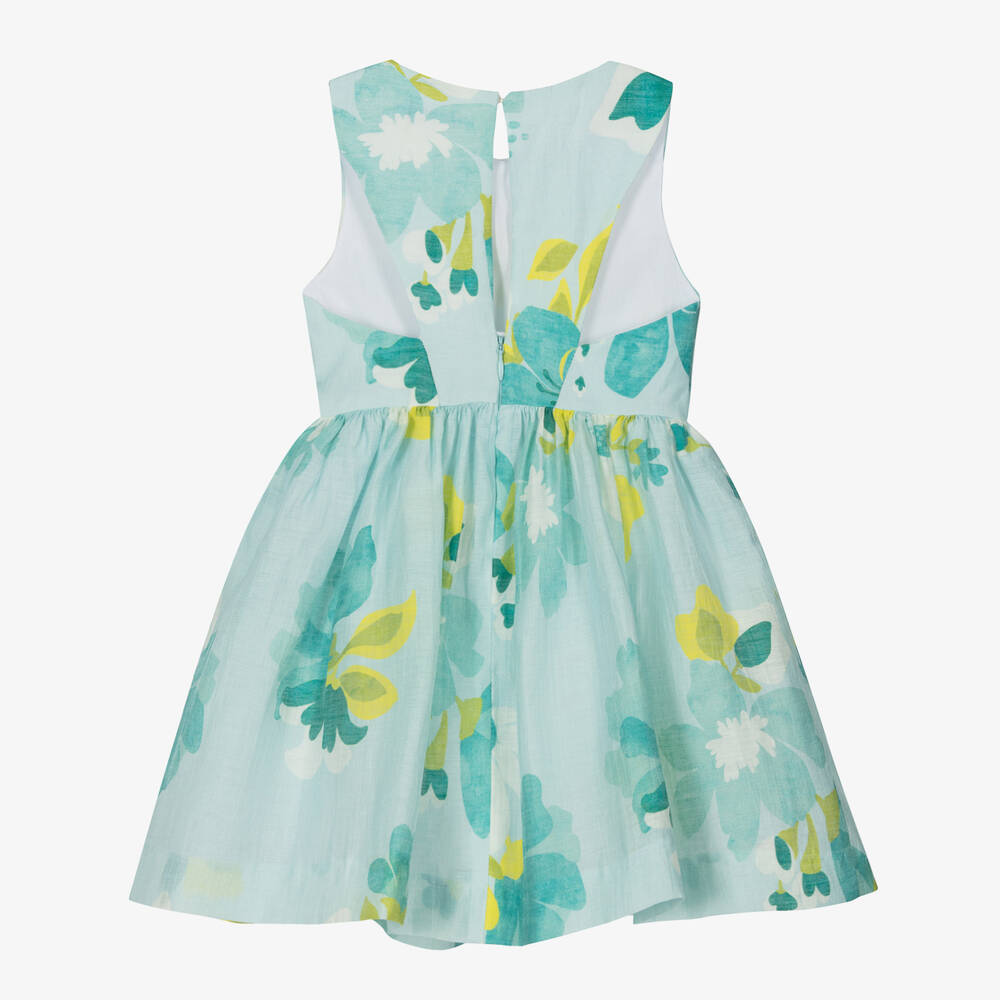 Mayoral-Girls Blue Floral Linen Dress | Childrensalon Outlet