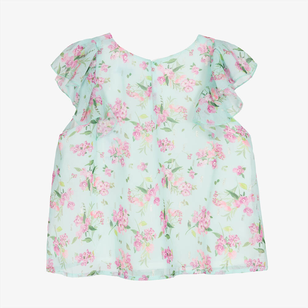Mayoral-Girls Blue Floral Print Chiffon Blouse | Childrensalon Outlet